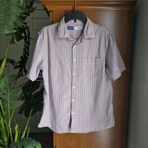 Old Navy Men's Red and White Striped Button Down Shirt